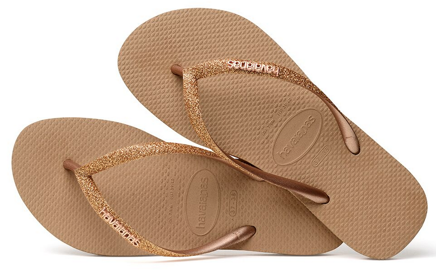 rose gold glitter flip flops